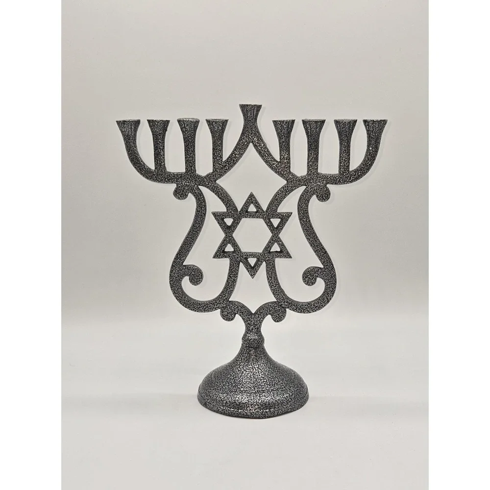 Vintage Metal Menorah Star of David‎ 9 Candle Candelabra Judaica Decor
